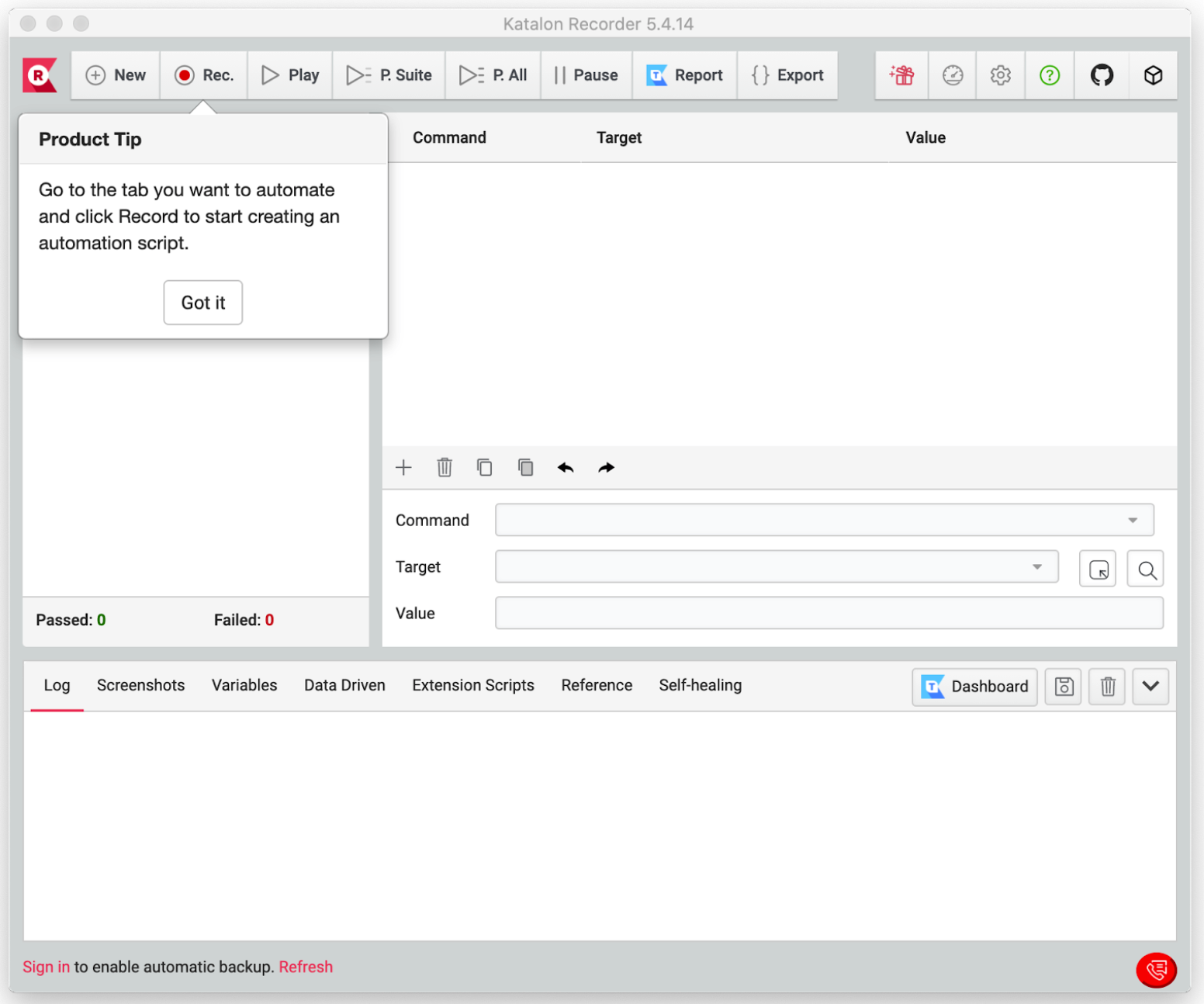 Start recording katalon recorder