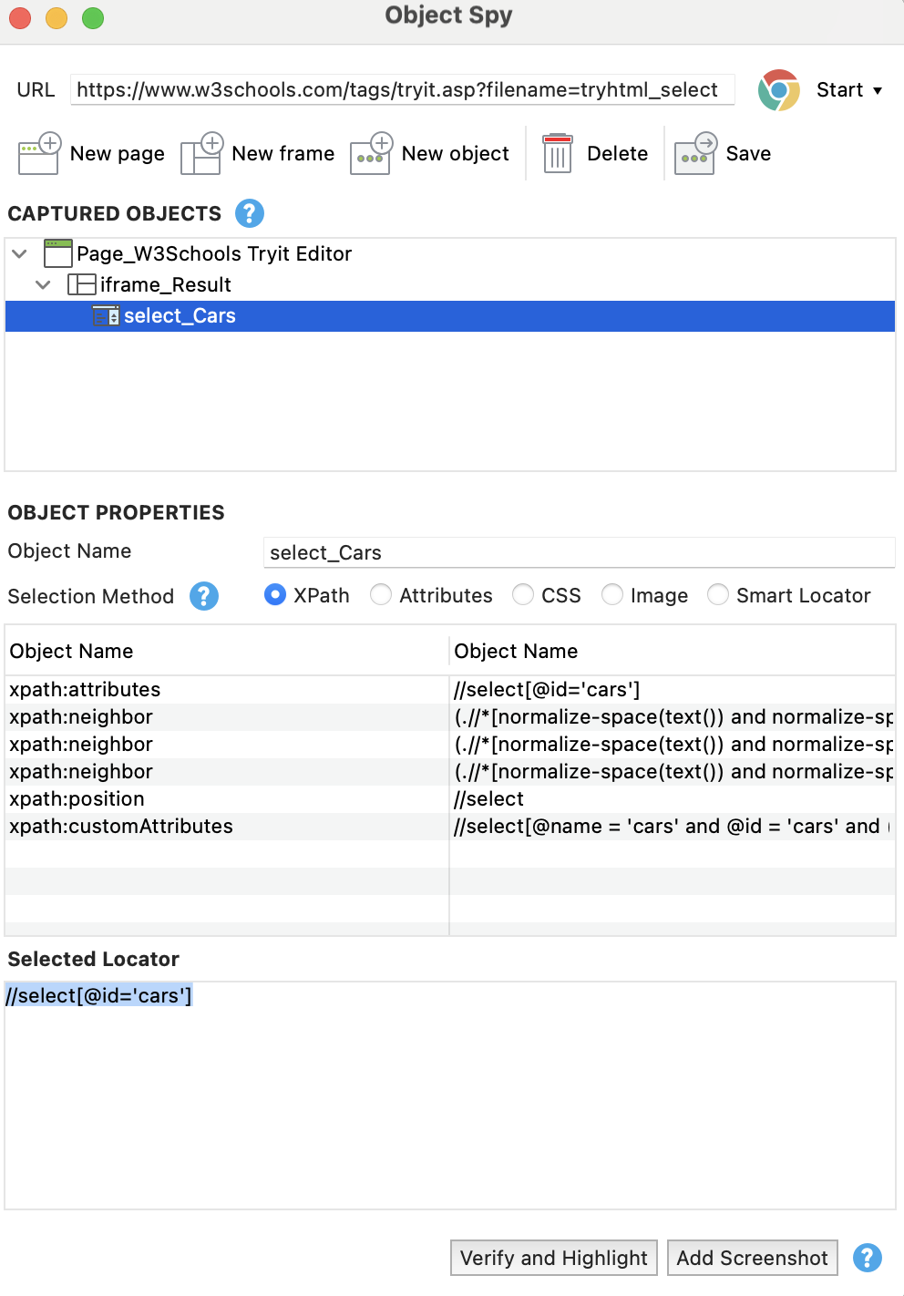 Capturing a <select> HTML element by its XPath in Katalon Studio