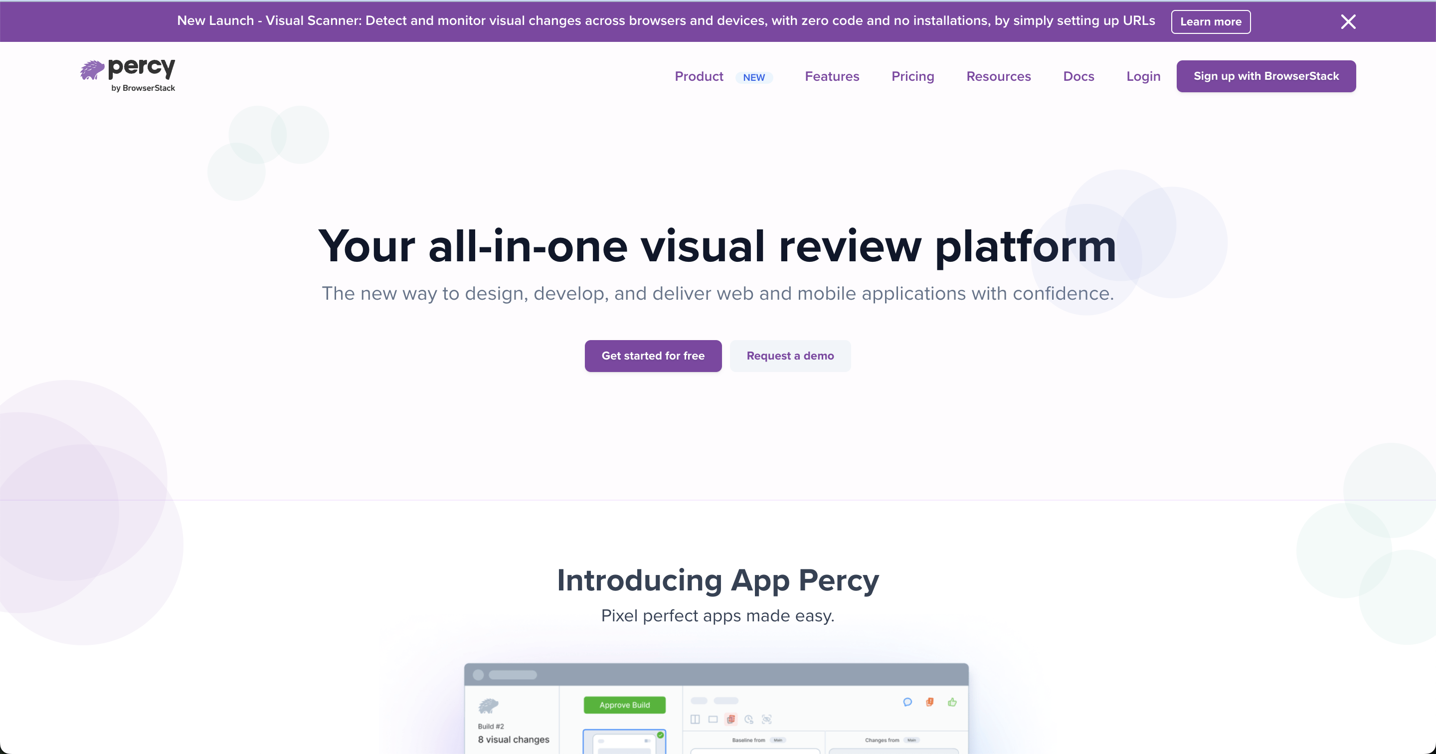 Percy visual testing dashboard from BrowserStack