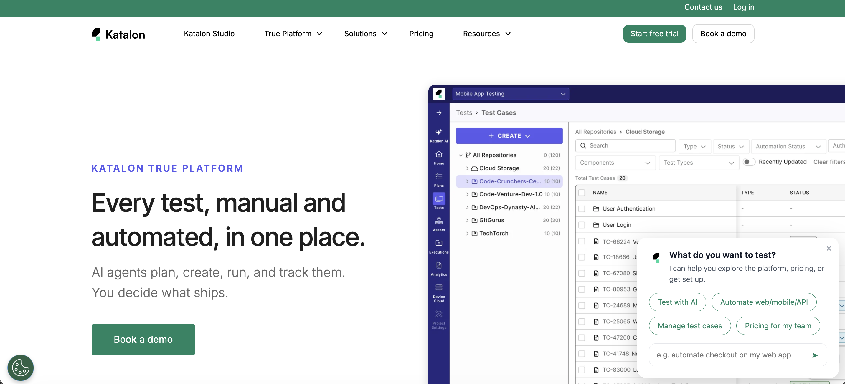 Katalon True Platform reporting dashboard