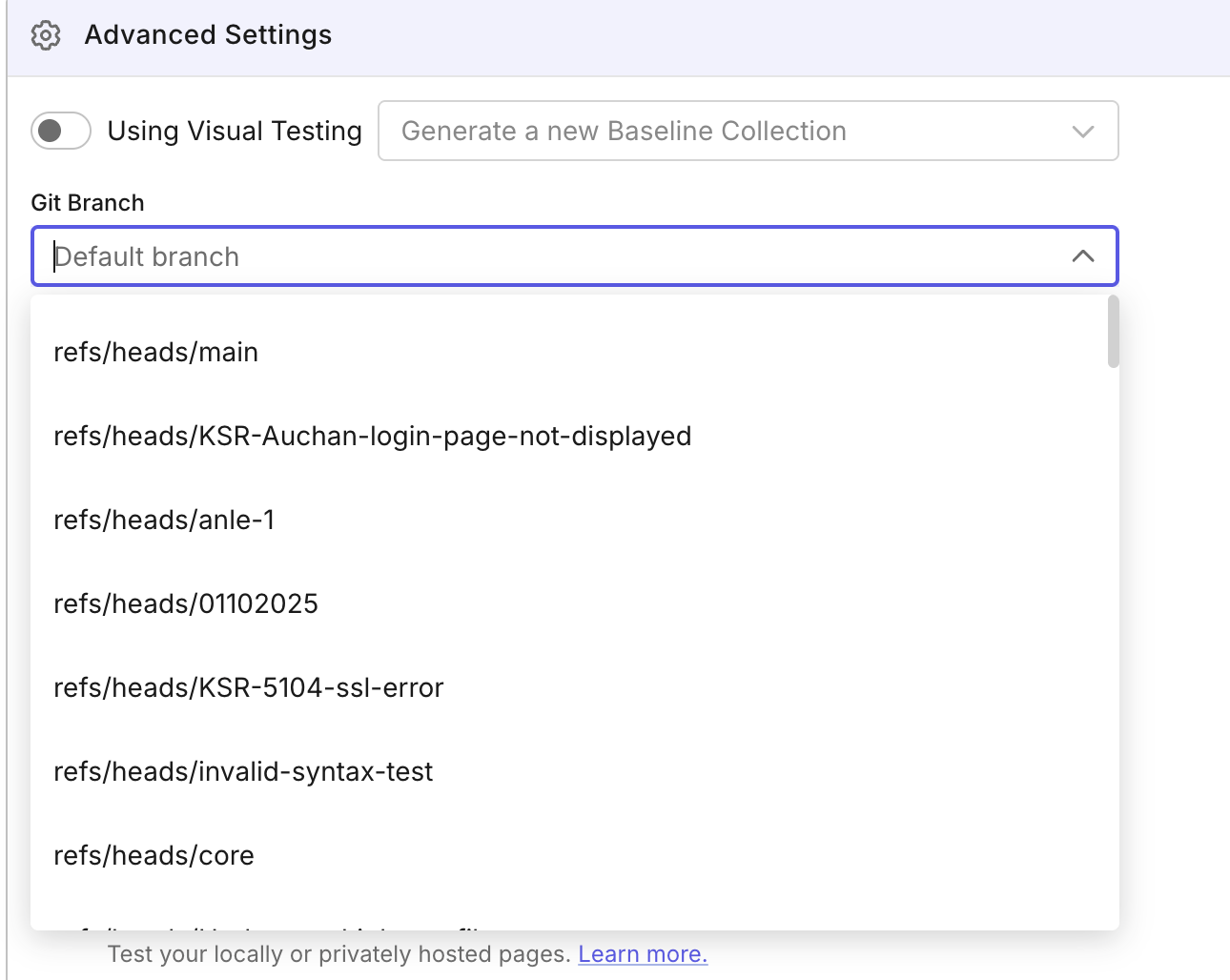 dynamic git branch selection