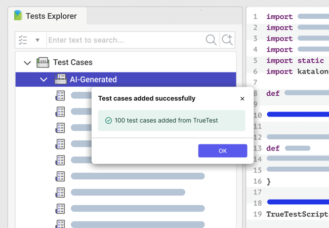 TrueTest automates real-user-based tests and sends them directly to Katalon Studio for execution.