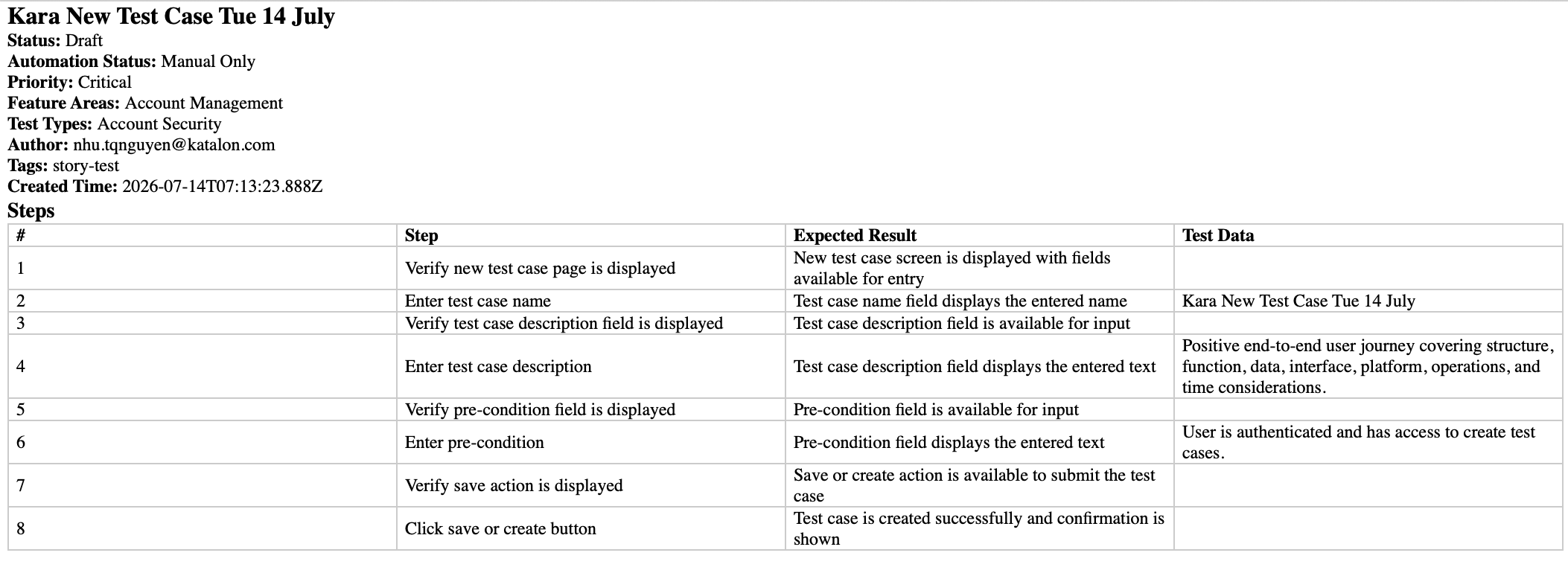test case export