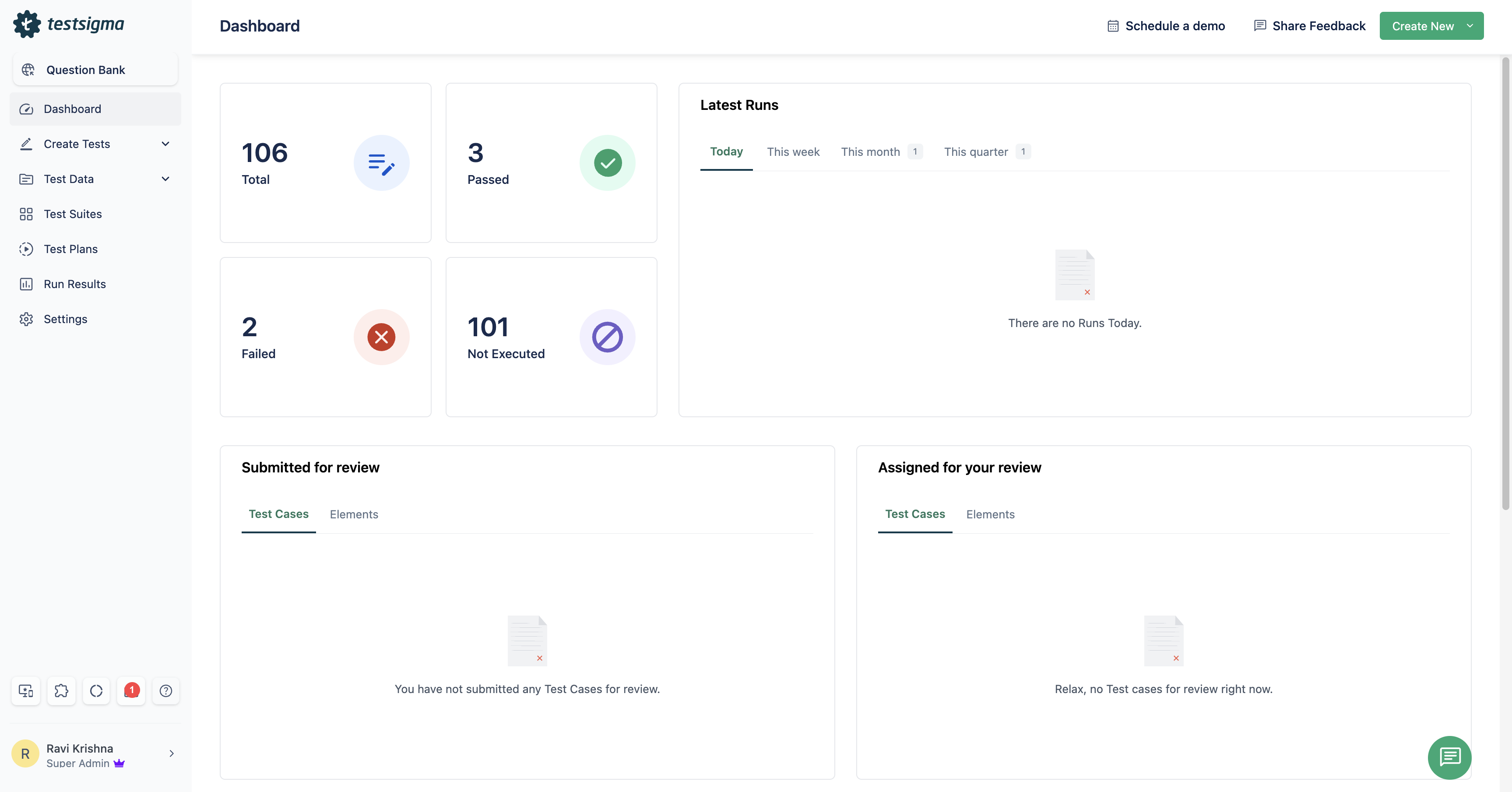 testsigma-dashboard-UI