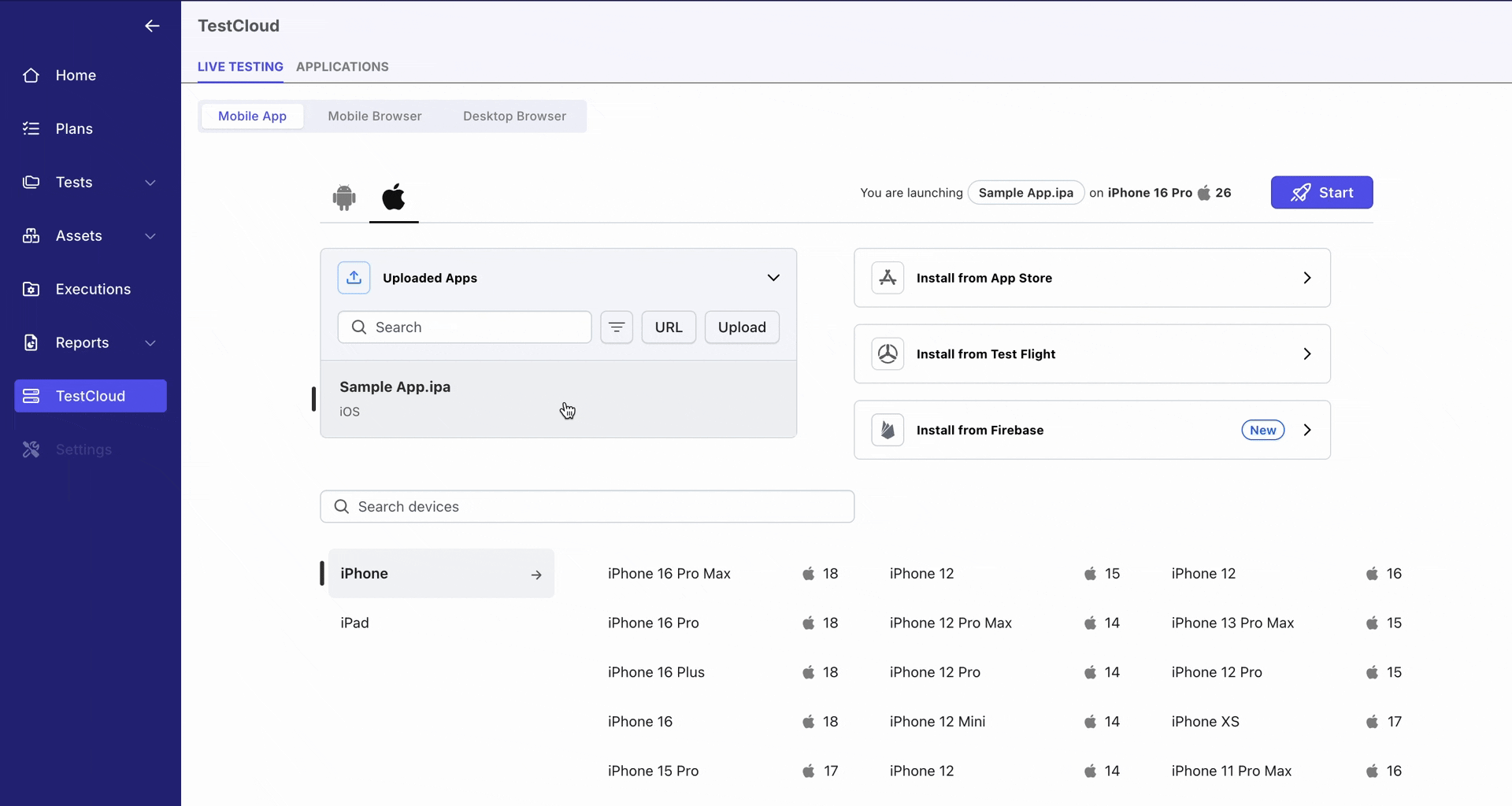 Live mobile testing on a real device in Katalon TestCloud