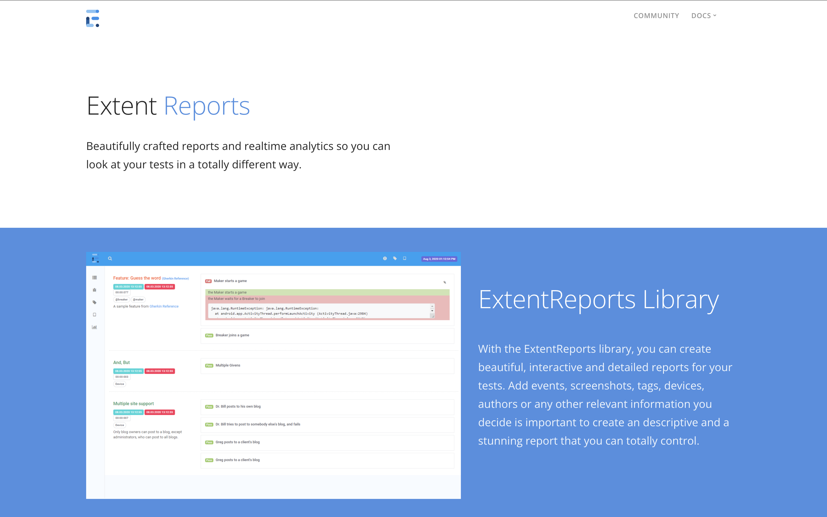 ExtentReports dashboard screenshot